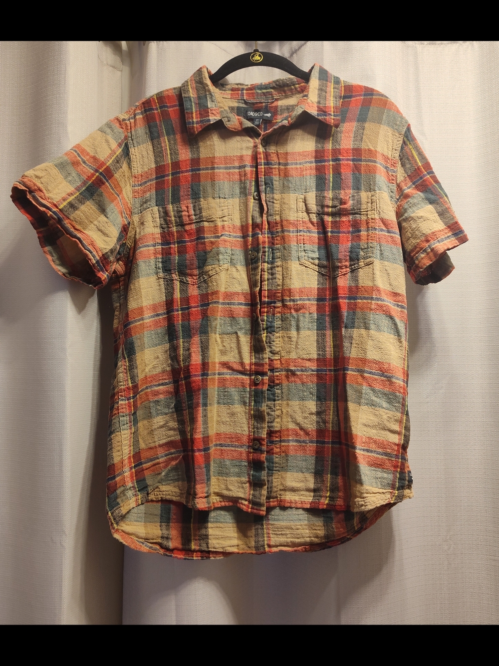 Toad&Co Plaid Short-Sleeve Button-Down in Beige, Orange and Blue